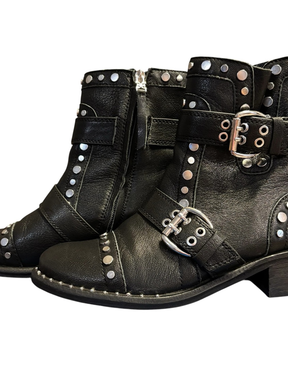 Sam Edelman Womens Drea Black Leather Studded Side Zip Moto Boots Size US 8 - Picture 9 of 15